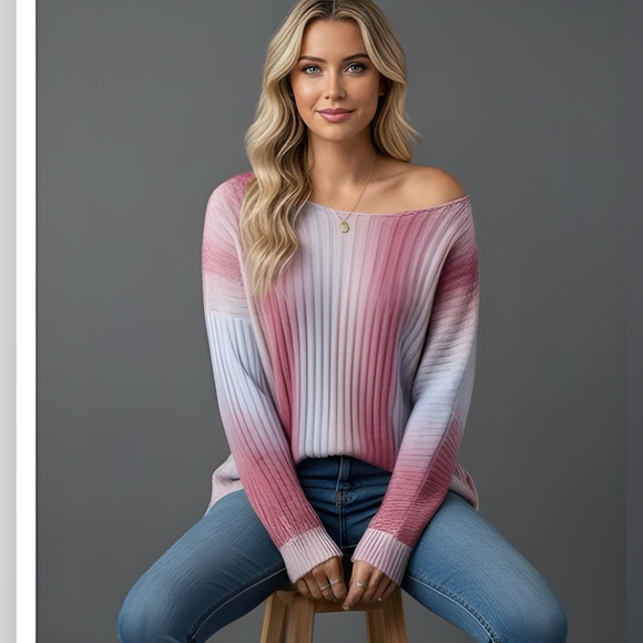 Ombré Drop-Shoulder Batwing Sleeve Knit Sweater - Picture 2 of 10